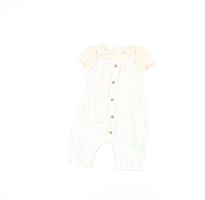 Marks and Spencer Girls Pink Striped Viscose Dungaree Outfit/Set Size 0-3 Months Button