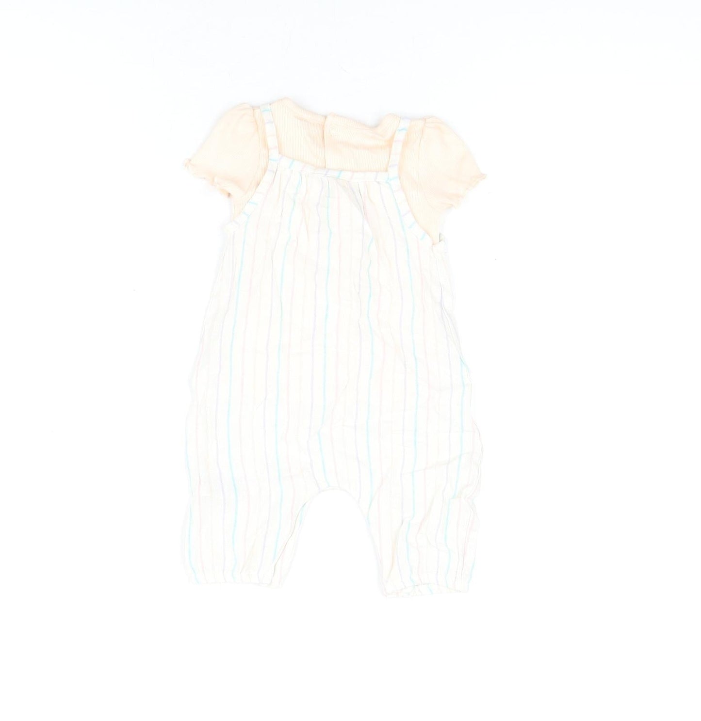 Marks and Spencer Girls Pink Striped Viscose Dungaree Outfit/Set Size 0-3 Months Button