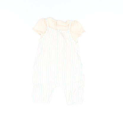 Marks and Spencer Girls Pink Striped Viscose Dungaree Outfit/Set Size 0-3 Months Button