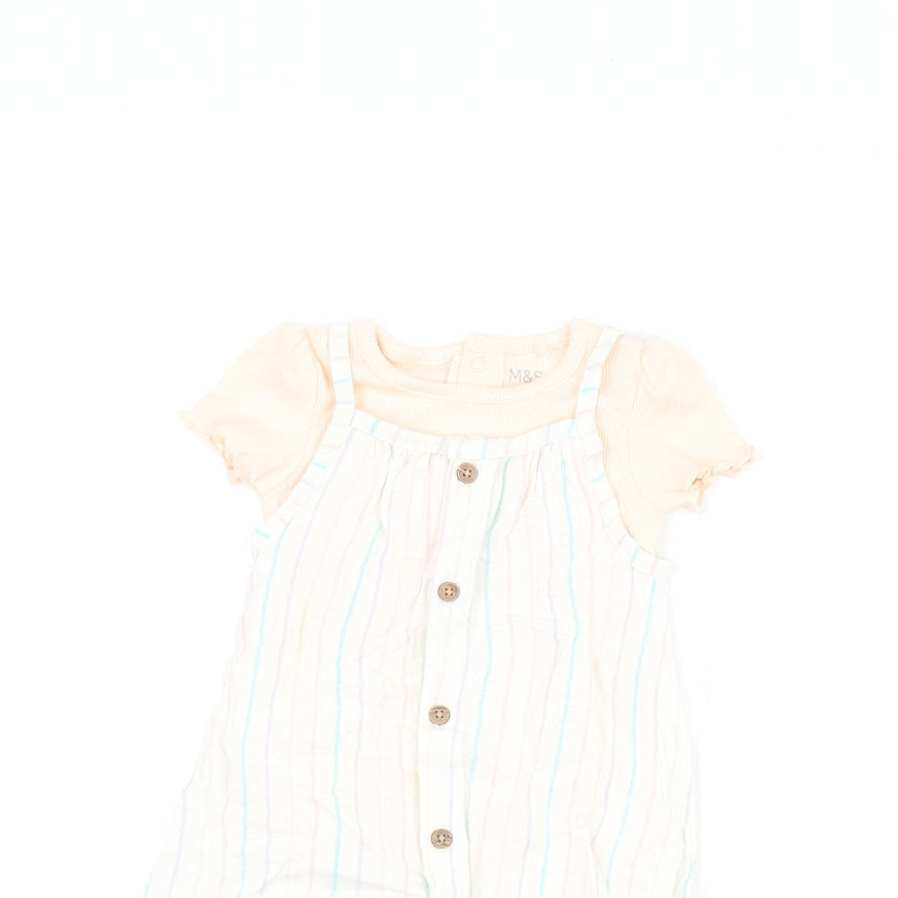 Marks and Spencer Girls Pink Striped Viscose Dungaree Outfit/Set Size 0-3 Months Button