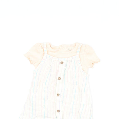 Marks and Spencer Girls Pink Striped Viscose Dungaree Outfit/Set Size 0-3 Months Button