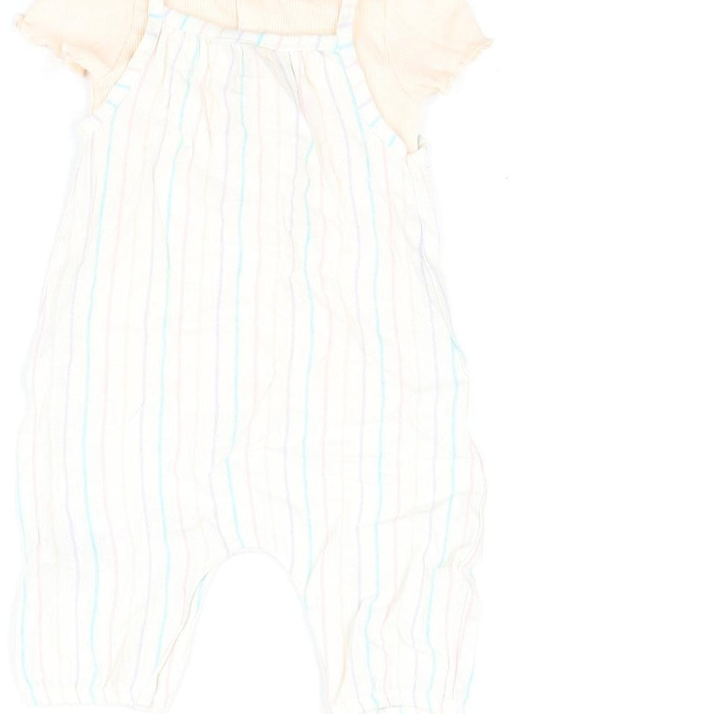 Marks and Spencer Girls Pink Striped Viscose Dungaree Outfit/Set Size 0-3 Months Button