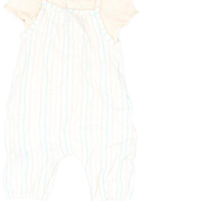 Marks and Spencer Girls Pink Striped Viscose Dungaree Outfit/Set Size 0-3 Months Button