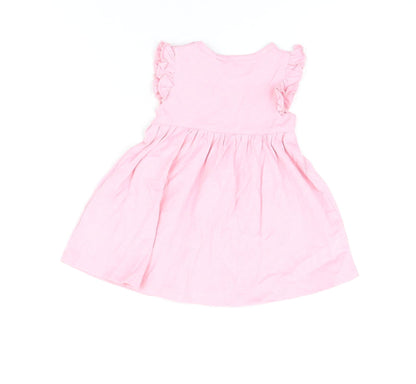 Marks and Spencer Girls Pink Cotton A-Line Size 3-6 Months Round Neck Snap