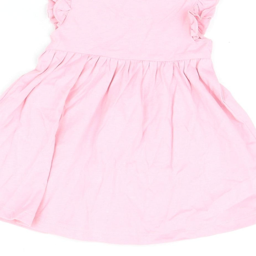 Marks and Spencer Girls Pink Cotton A-Line Size 3-6 Months Round Neck Snap