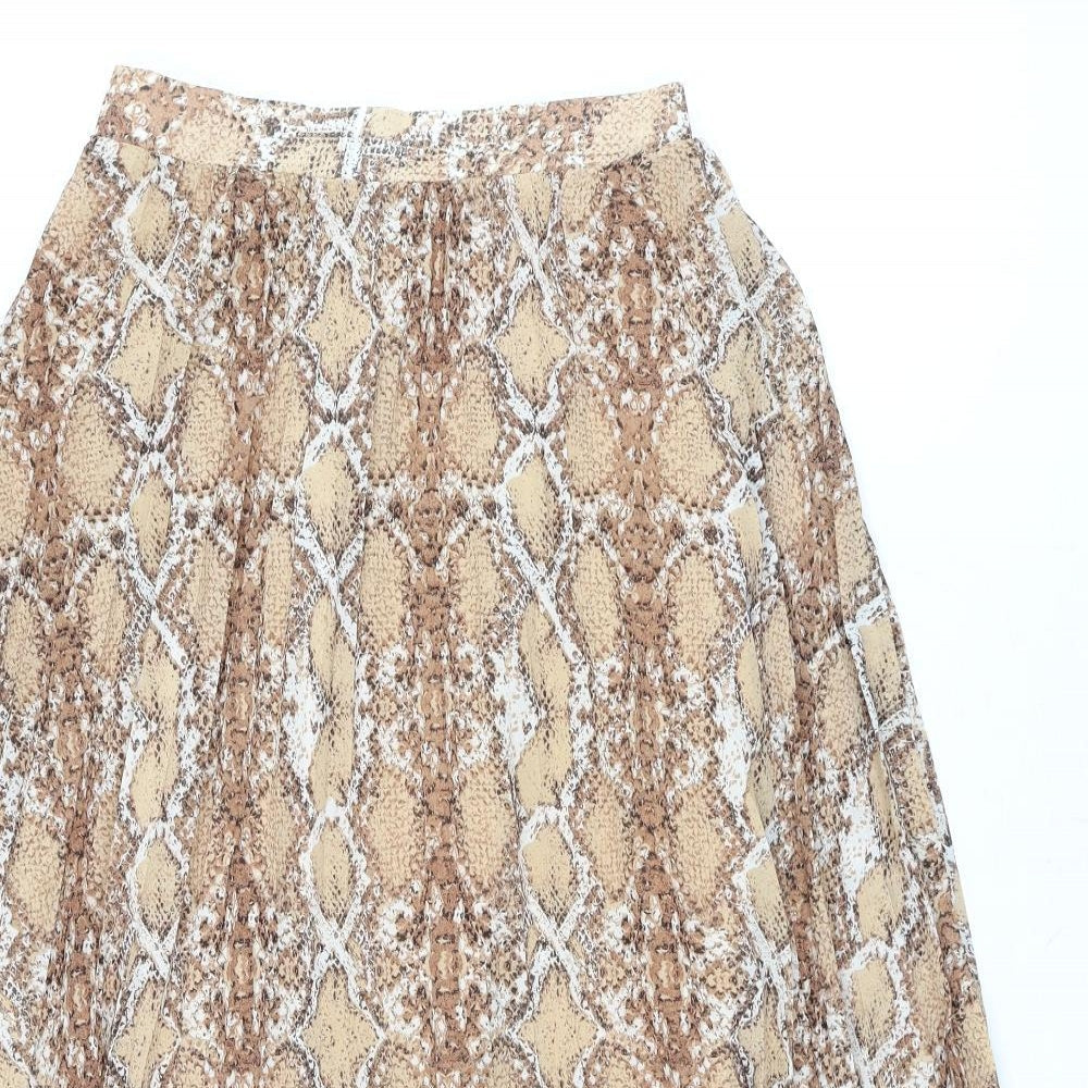 Marks and Spencer Womens Beige Animal Print Polyester Swing Skirt Size 8 - Snake Print