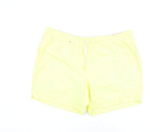 Marks and Spencer Mens Yellow Polyester Bermuda Shorts Size 2XL Regular Drawstring - Swim Shorts