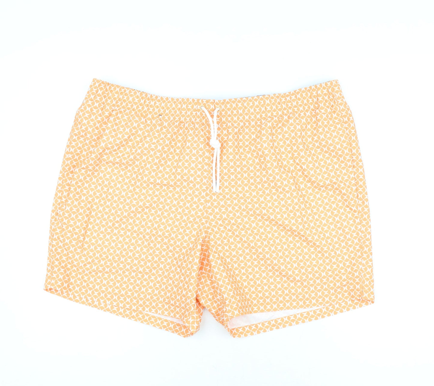 Marks and Spencer Mens Orange Geometric Polyester Bermuda Shorts Size 2XL Regular Drawstring - Swim Shorts