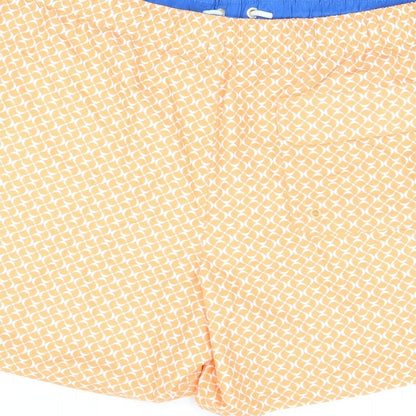 Marks and Spencer Mens Orange Geometric Polyester Bermuda Shorts Size 2XL Regular Drawstring - Swim Shorts