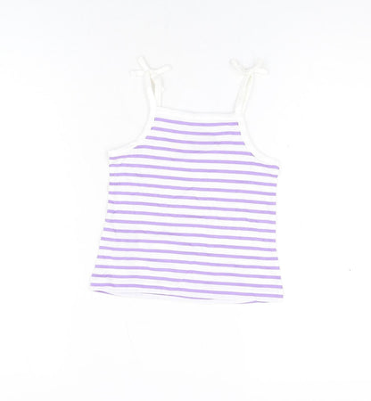 Marks and Spencer Girls White Striped Cotton Basic T-Shirt Size 3-4 Years Square Neck Pullover