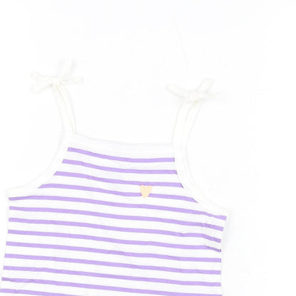 Marks and Spencer Girls White Striped Cotton Basic T-Shirt Size 3-4 Years Square Neck Pullover