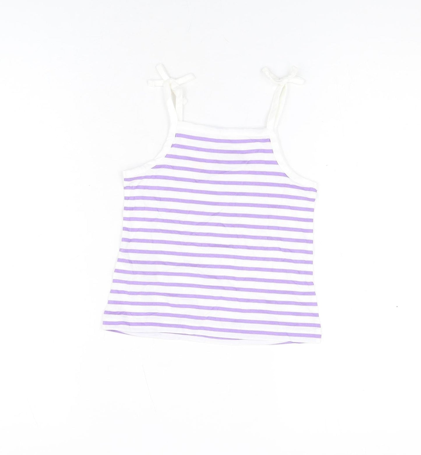 Marks and Spencer Girls White Striped Cotton Basic T-Shirt Size 3-4 Years Square Neck Pullover