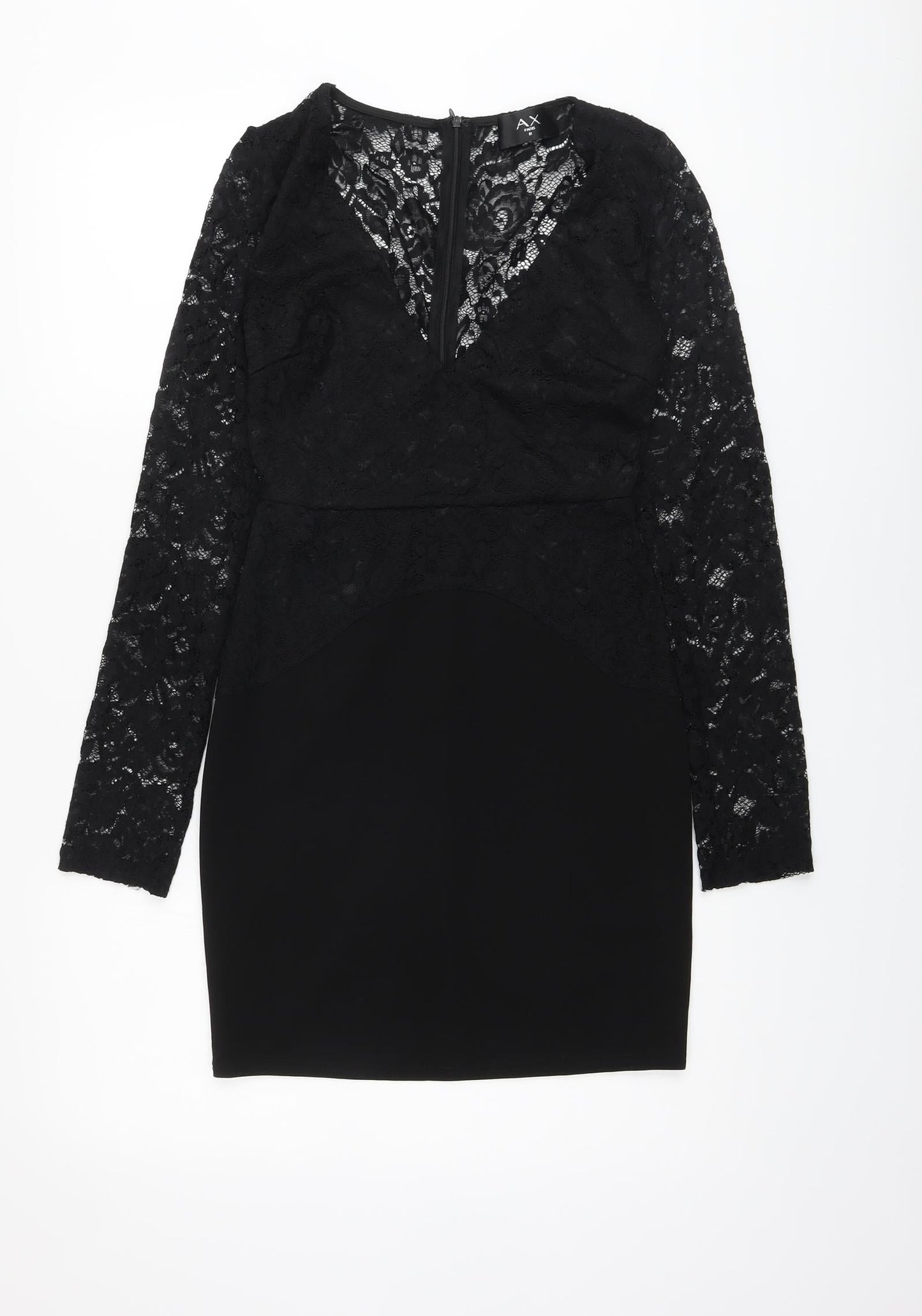 AX Paris Womens Black Polyester Bodycon Size 8 V-Neck Zip