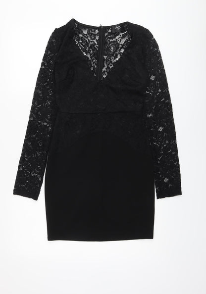 AX Paris Womens Black Polyester Bodycon Size 8 V-Neck Zip