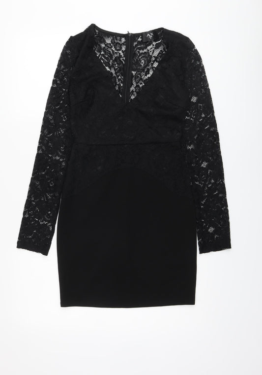 AX Paris Womens Black Polyester Bodycon Size 8 V-Neck Zip