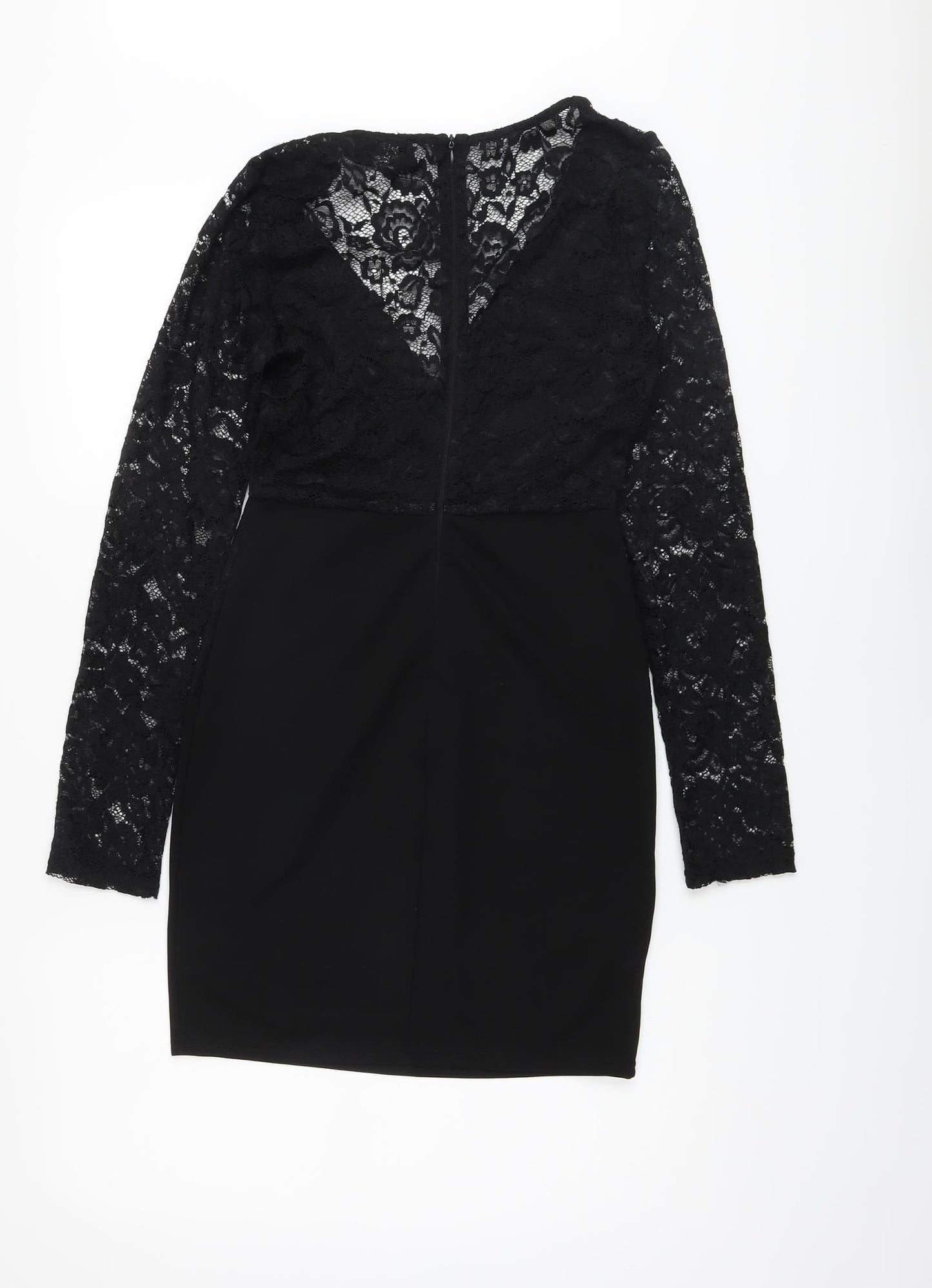 AX Paris Womens Black Polyester Bodycon Size 8 V-Neck Zip