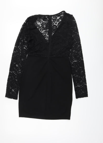 AX Paris Womens Black Polyester Bodycon Size 8 V-Neck Zip