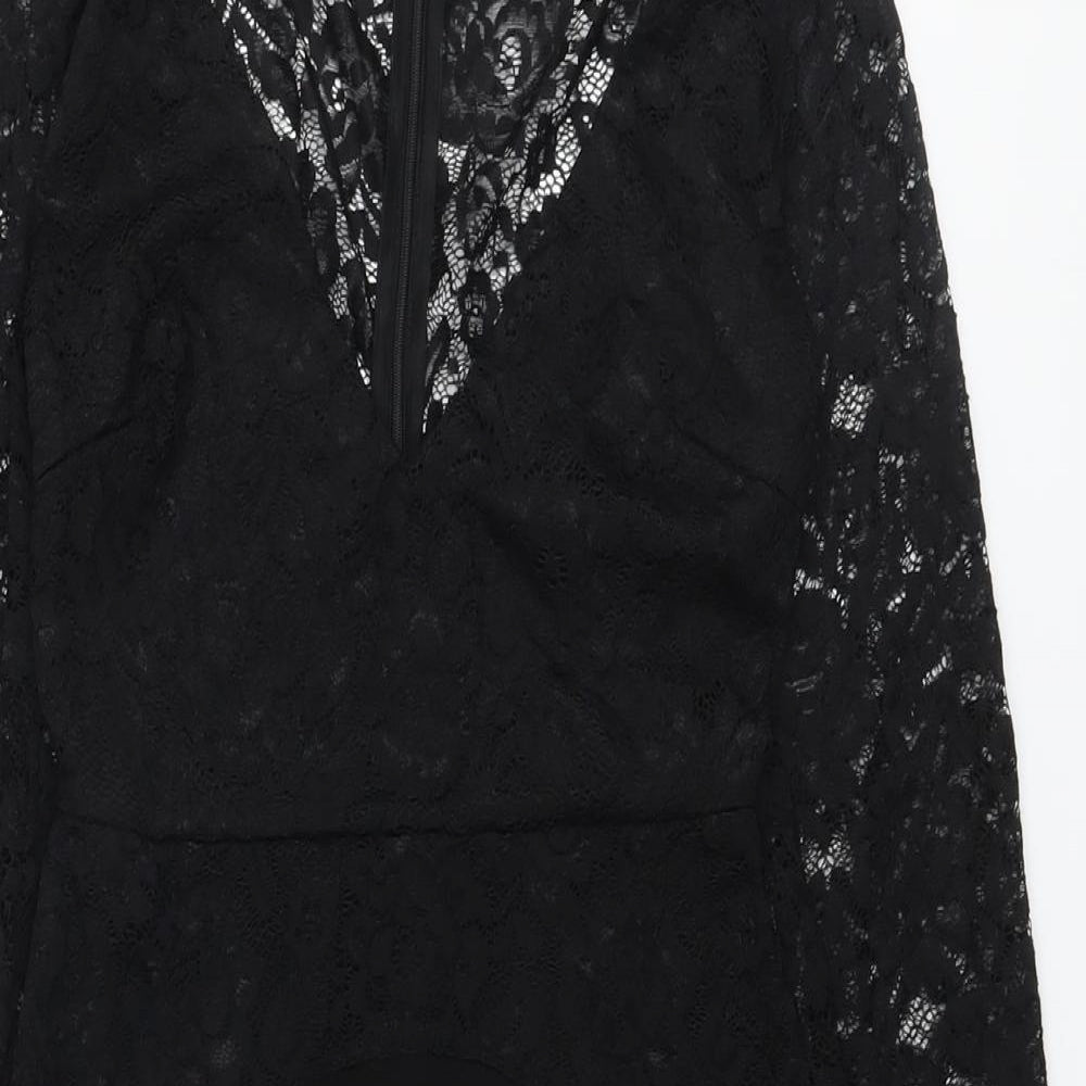 AX Paris Womens Black Polyester Bodycon Size 8 V-Neck Zip