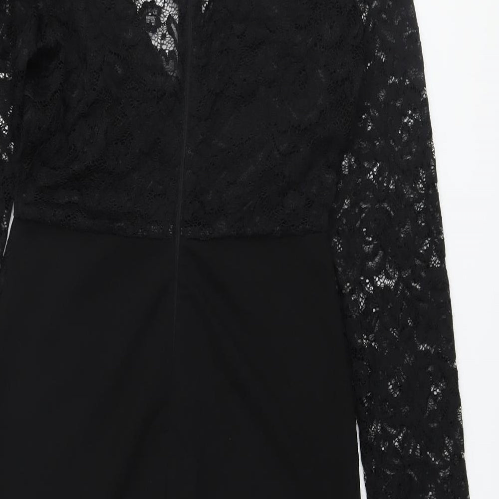 AX Paris Womens Black Polyester Bodycon Size 8 V-Neck Zip