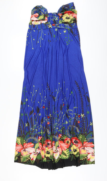 Stella Womens Blue Floral Polyester A-Line Size L Off the Shoulder Pullover