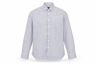 Report Collection Mens Blue Striped Cotton Button-Up Size L Collared Button