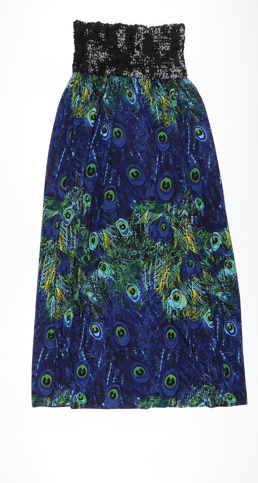 Mela London Womens Blue Geometric Polyester A-Line Size L Off the Shoulder Pullover