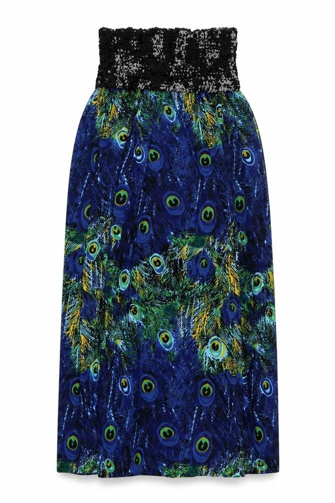 Mela London Womens Blue Geometric Polyester A-Line Size L Off the Shoulder Pullover