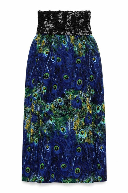 Mela London Womens Blue Geometric Polyester A-Line Size L Off the Shoulder Pullover