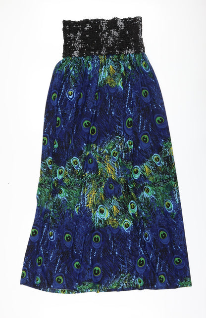 Mela London Womens Blue Geometric Polyester A-Line Size L Off the Shoulder Pullover