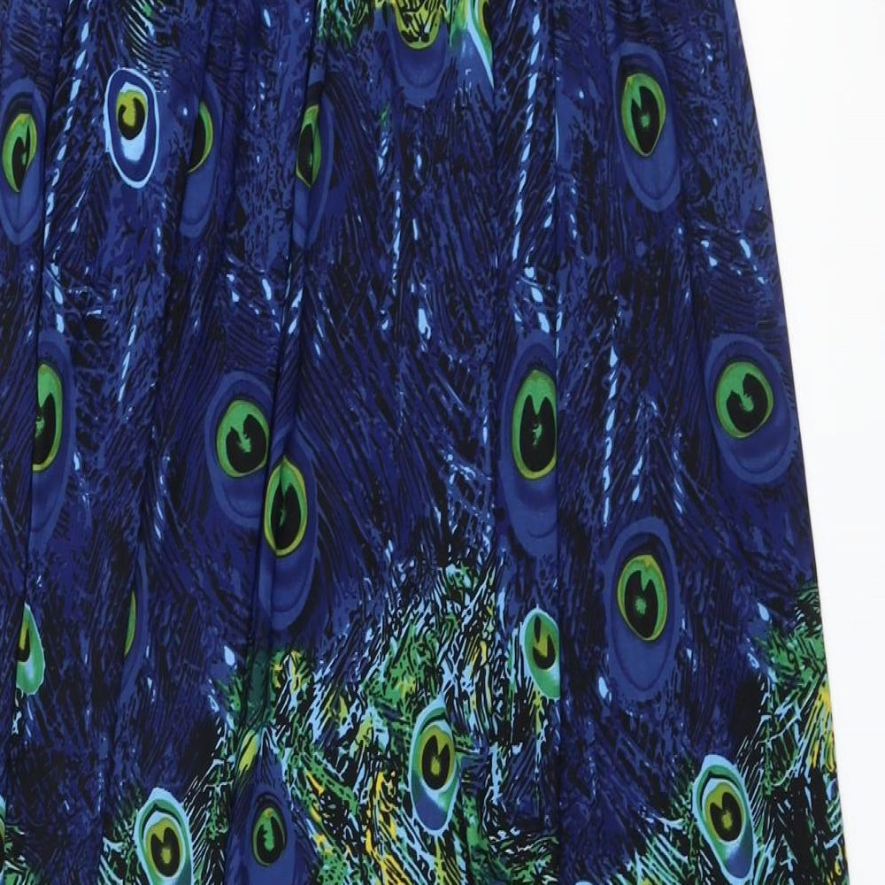 Mela London Womens Blue Geometric Polyester A-Line Size L Off the Shoulder Pullover