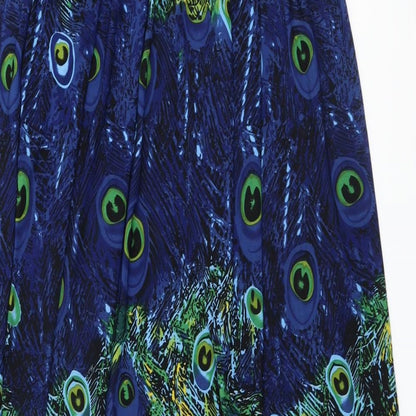 Mela London Womens Blue Geometric Polyester A-Line Size L Off the Shoulder Pullover