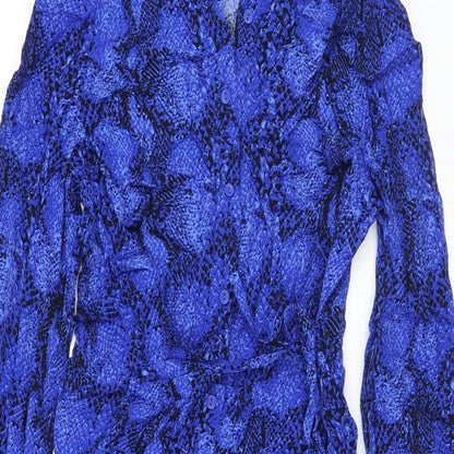 Marks and Spencer Womens Blue Animal Print Viscose Shirt Dress Size 8 Collared Button