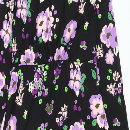 Marks and Spencer Womens Black Floral Polyester A-Line Size 8 Mock Neck Zip
