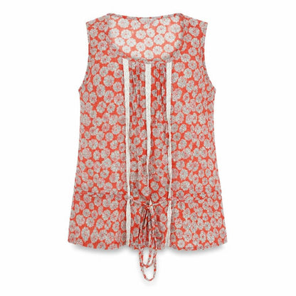 Front view of Be Beau Be Baeu women’s orange geometric polyester basic t-shirt, size UK 12, v-neck