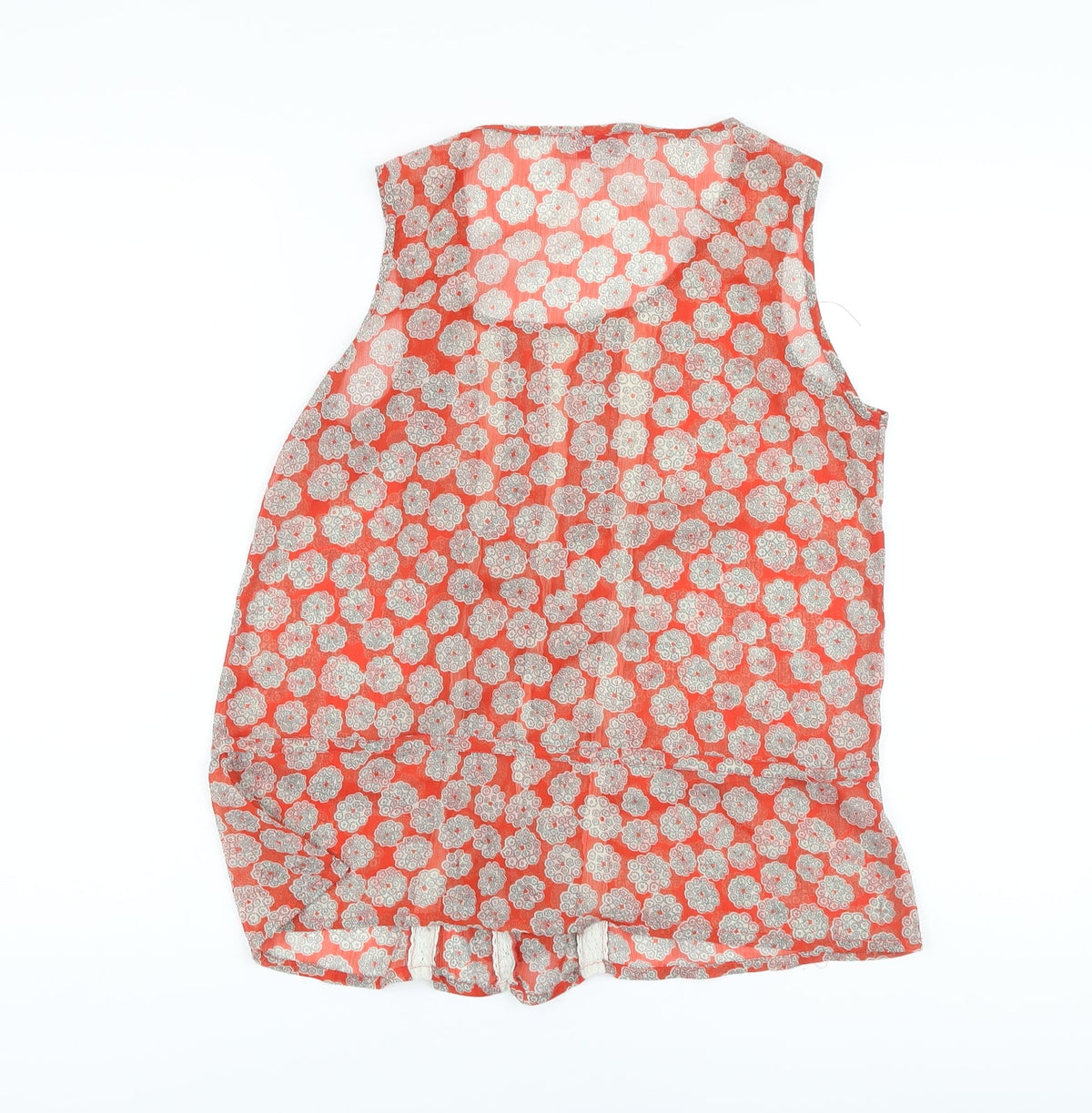 Back view of Be Beau Be Baeu women’s orange geometric polyester basic t-shirt, size UK 12, v-neck