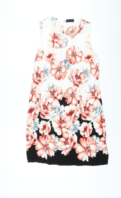Wallis Womens Multicoloured Floral Viscose A-Line Size 12 Round Neck Zip