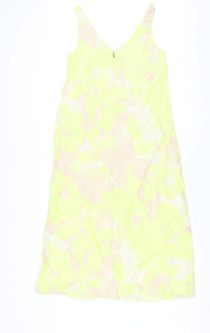 Marks and Spencer Womens Yellow Geometric Linen A-Line Size 6 V-Neck Pullover