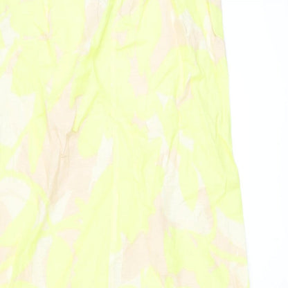 Marks and Spencer Womens Yellow Geometric Linen A-Line Size 6 V-Neck Pullover