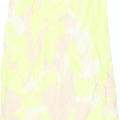 Marks and Spencer Womens Yellow Geometric Linen A-Line Size 6 V-Neck Pullover