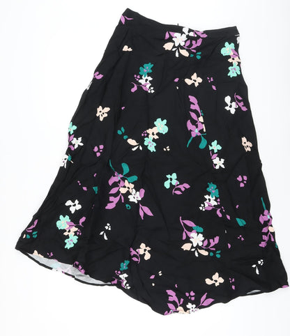 Autograph Womens Black Floral Viscose A-Line Skirt Size 8 Zip