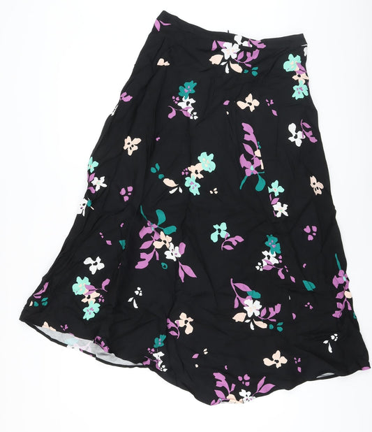 Autograph Womens Black Floral Viscose A-Line Skirt Size 8 Zip