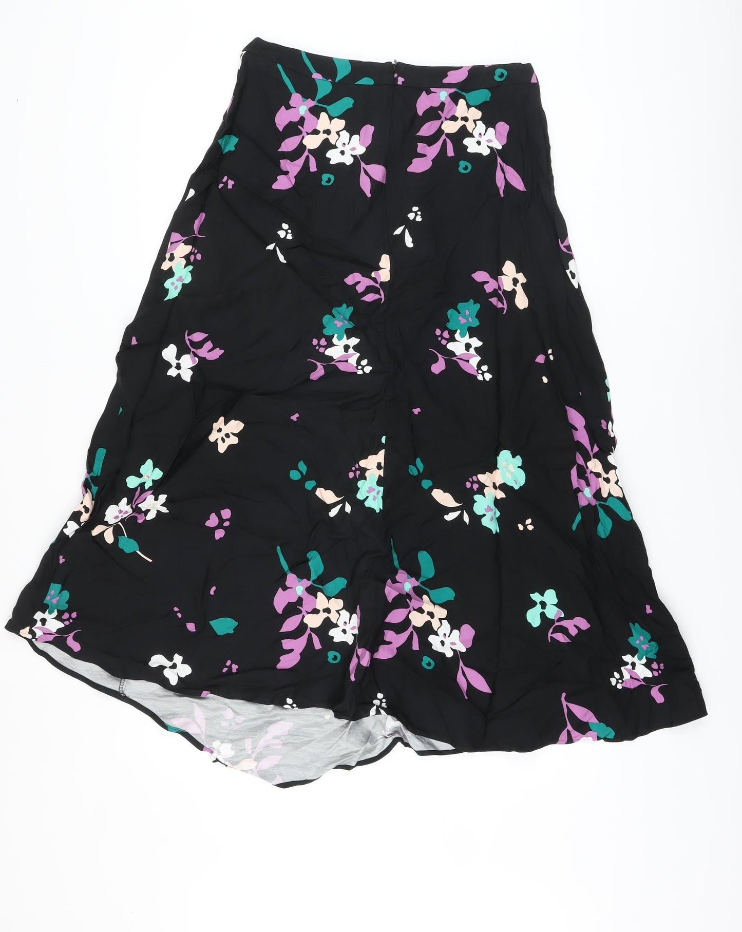 Autograph Womens Black Floral Viscose A-Line Skirt Size 8 Zip