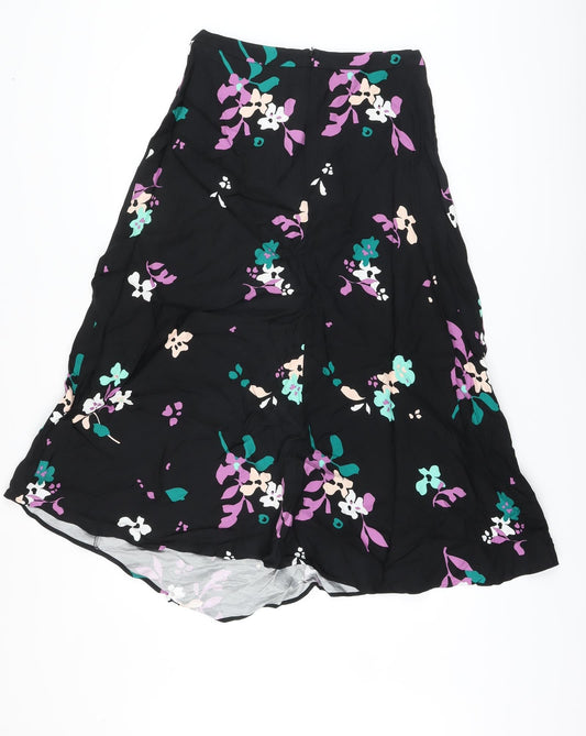 Autograph Womens Black Floral Viscose A-Line Skirt Size 8 Zip