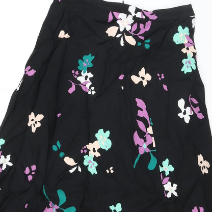 Autograph Womens Black Floral Viscose A-Line Skirt Size 8 Zip