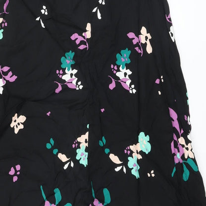 Autograph Womens Black Floral Viscose A-Line Skirt Size 8 Zip