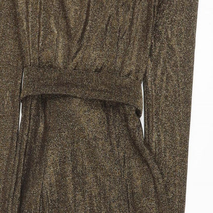 Marks and Spencer Womens Gold Polyamide Sheath Size 6 V-Neck Pullover