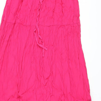 Marks and Spencer Womens Pink Viscose A-Line Skirt Size 6 Drawstring