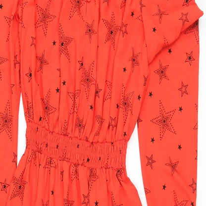 Marks and Spencer Womens Red Geometric Polyester A-Line Size 6 Crew Neck Button