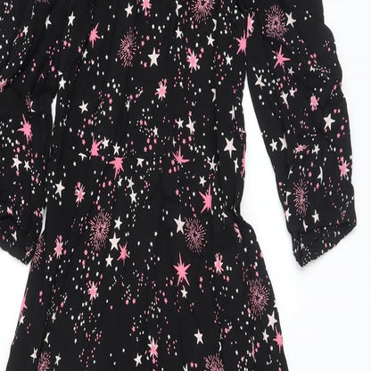 Marks and Spencer Womens Black Geometric Viscose A-Line Size 8 Round Neck Zip
