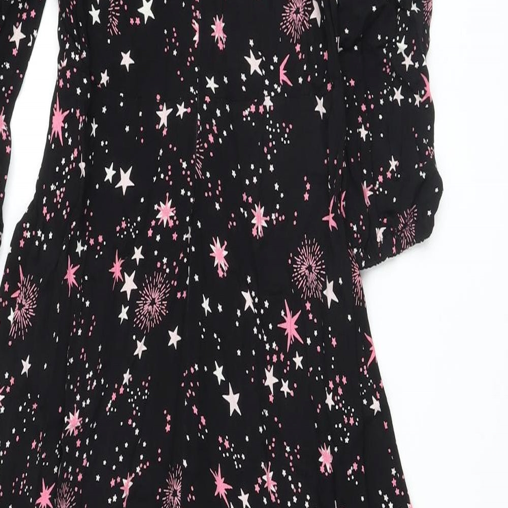 Marks and Spencer Womens Black Geometric Viscose A-Line Size 8 Round Neck Zip